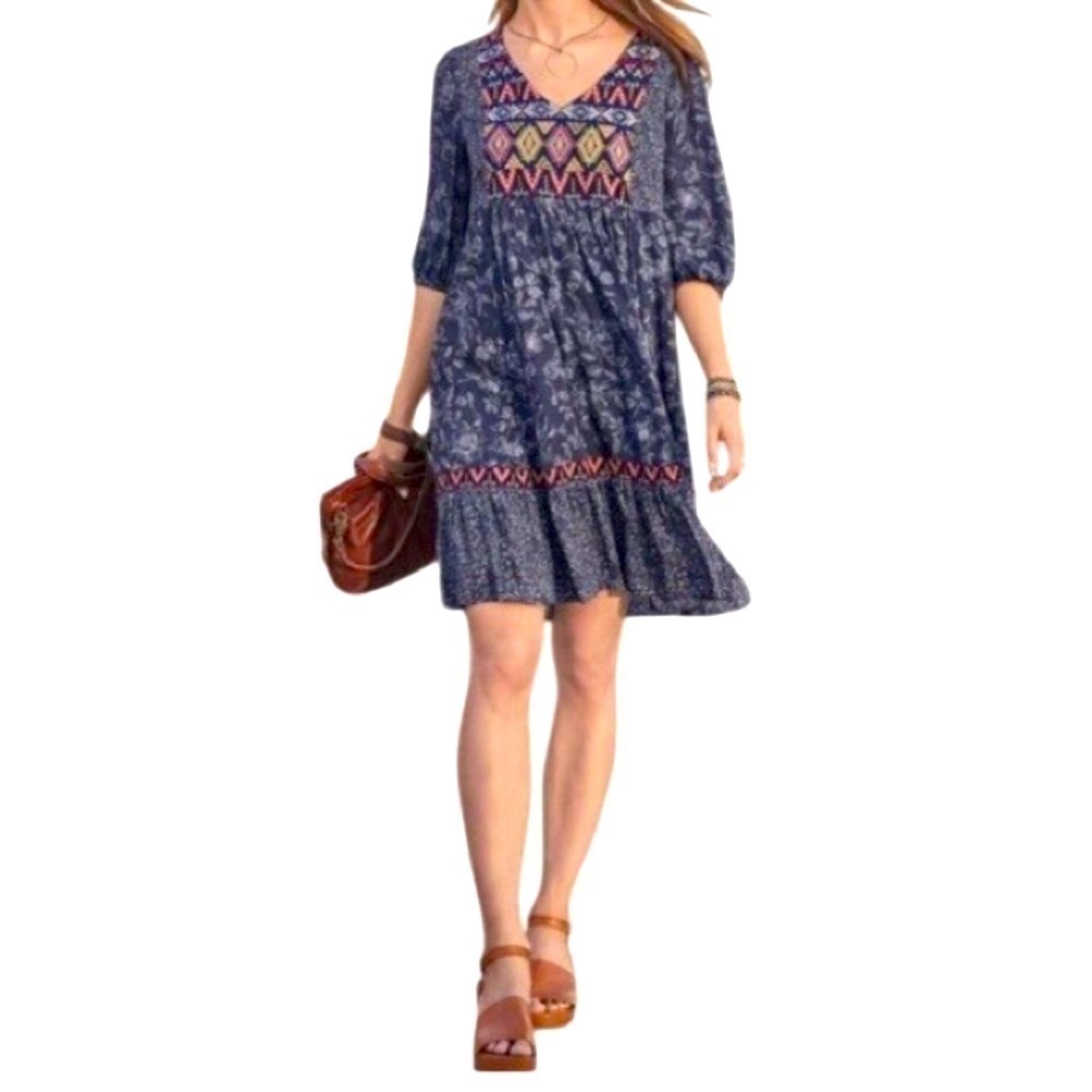 Sundance Talulah Tiered Dress Bohemian Floral Aztec Embroidered Western Small
